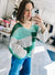 Color Block Oversized Summer Knit Sweater Top in Mint Green