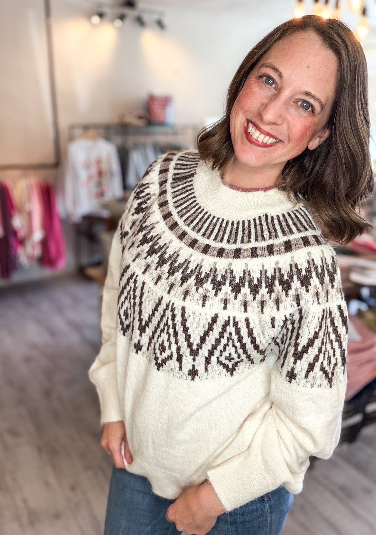 FAIR ISLE YOKE CREW NECK KNIT PULLOVER