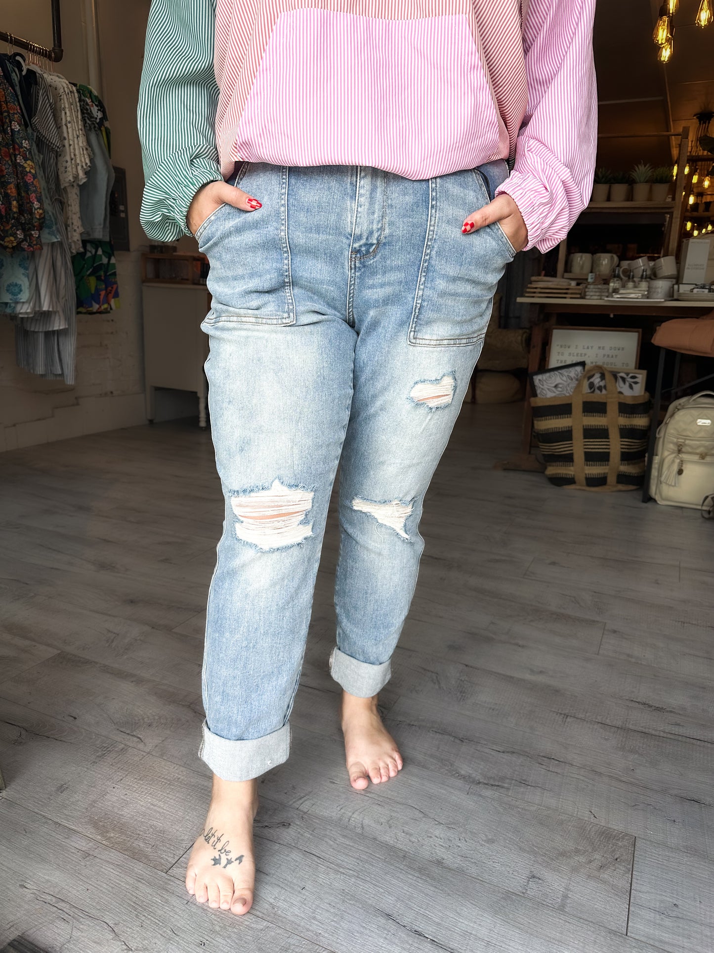 High Waist Patch Pocket Boyfriend Jean by Judy Blue
