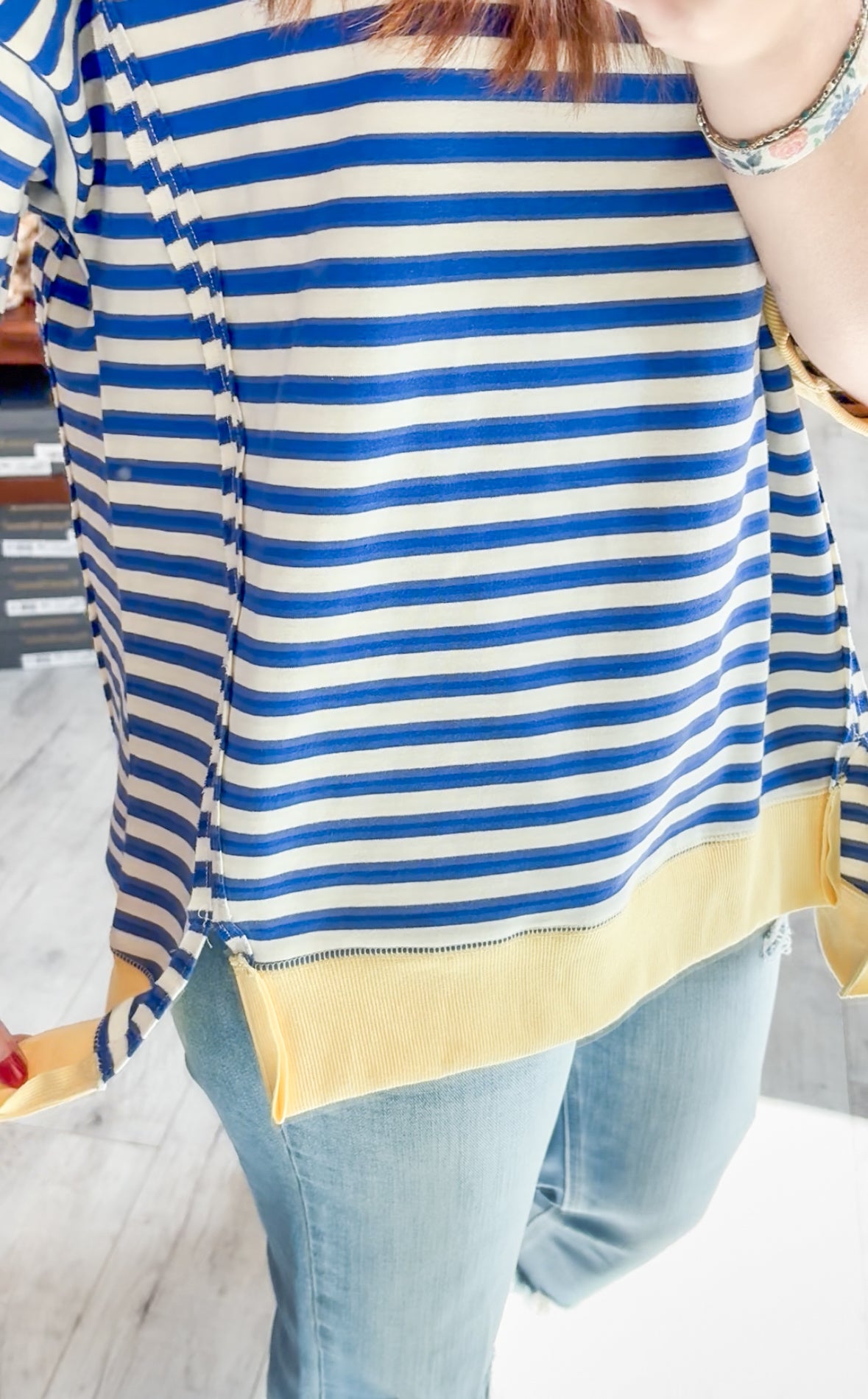 Oversized Stripe Casual Knit Top in Blue