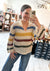 Multi Stripe Collared Knit Sweater Top in Cream