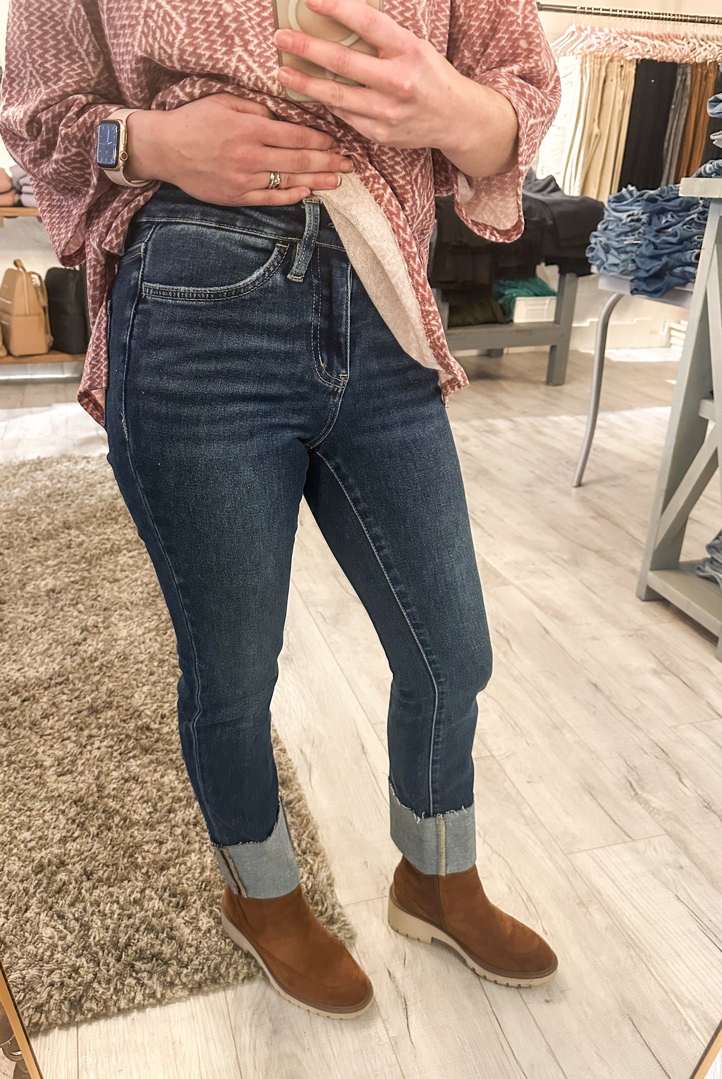 High Rise Cuffed Slim Straight Denim by Lovervet