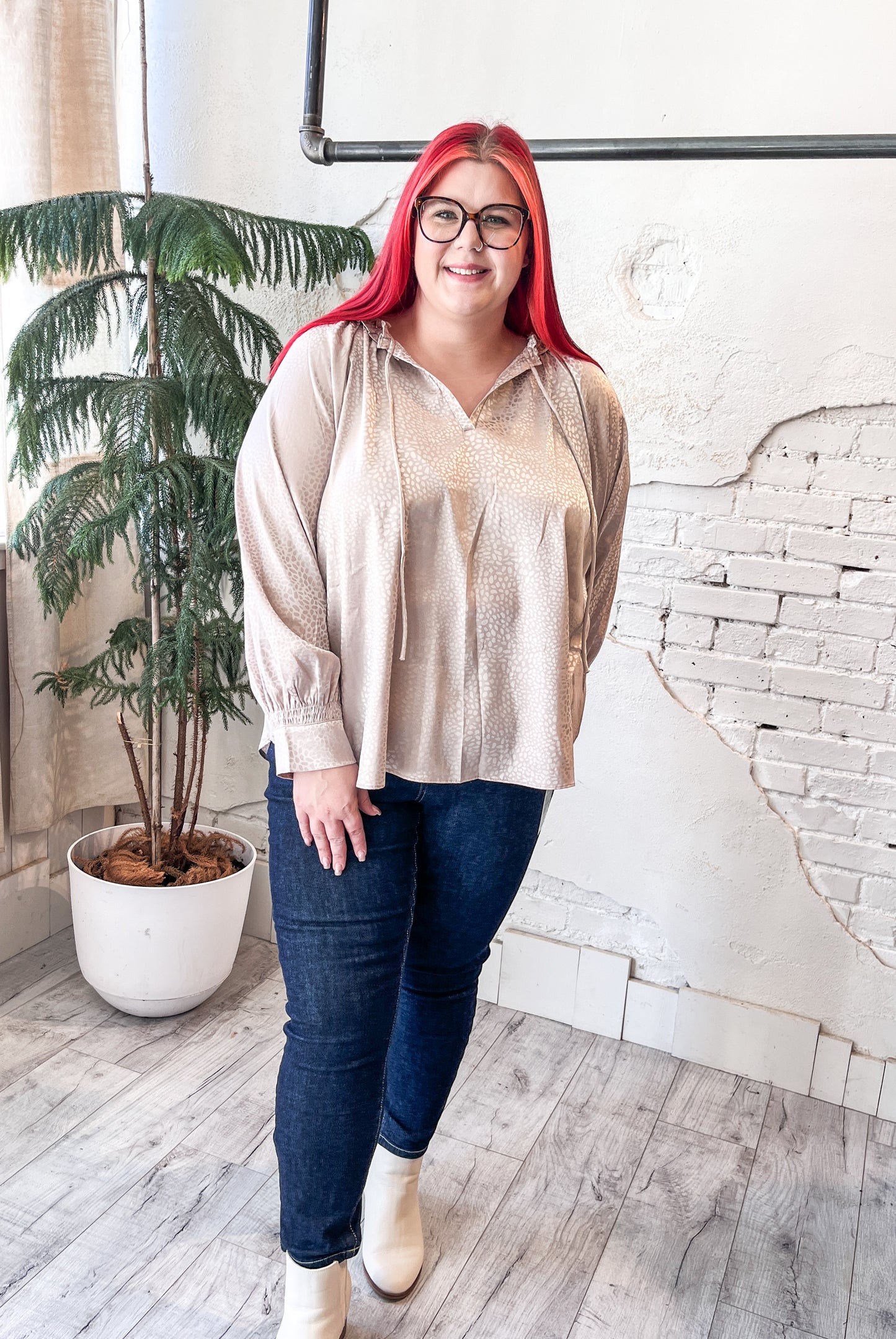 Dots Ruffle Blouse in Champagne