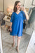 Swiss Dot V-Neck Dress in Ocean Blue