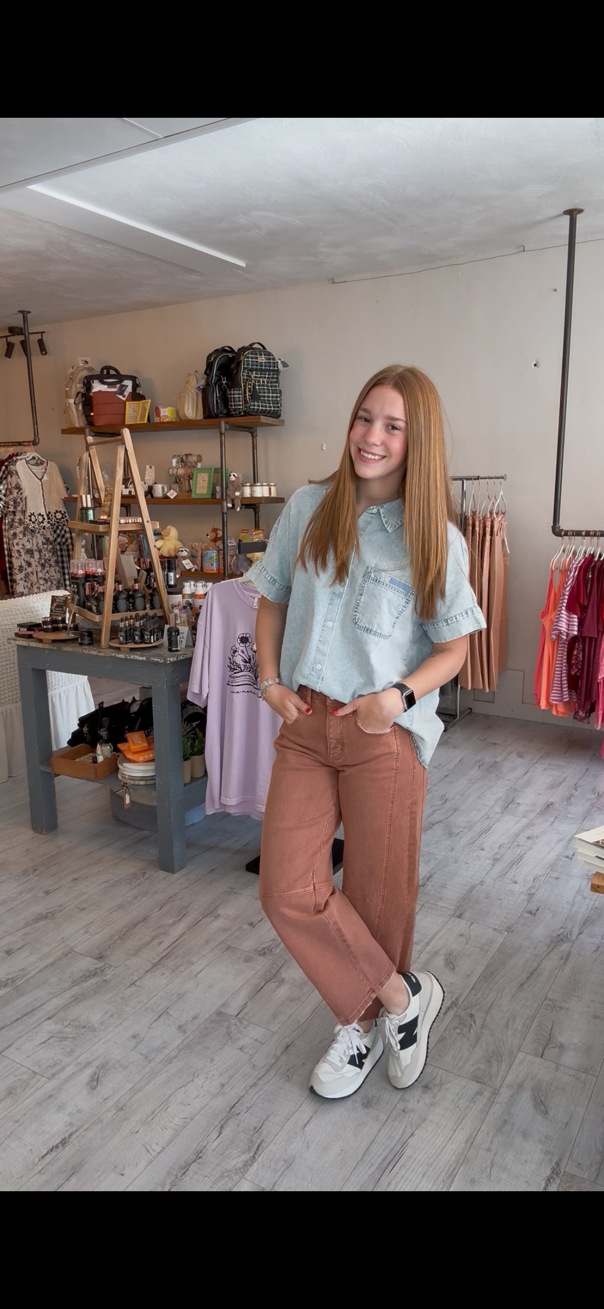Mineral Washed Chambray Oversized Shirt Top