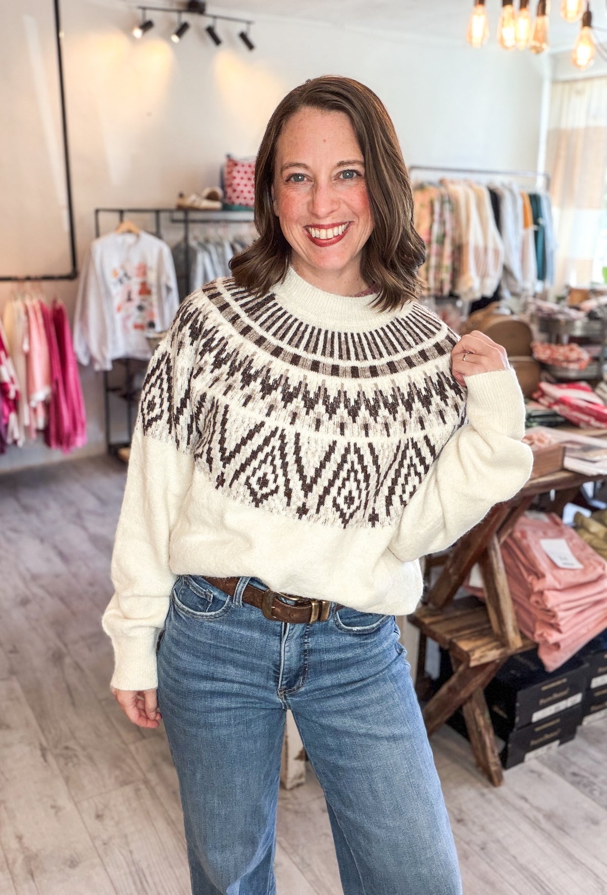 FAIR ISLE YOKE CREW NECK KNIT PULLOVER