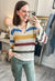 Multi Stripe Collared Knit Sweater Top in Cream