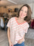 Striped V-Neck in Coral