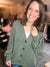 Solid Rib Drop Shoulder Button Balloon Sleeve Cardigan in Olive