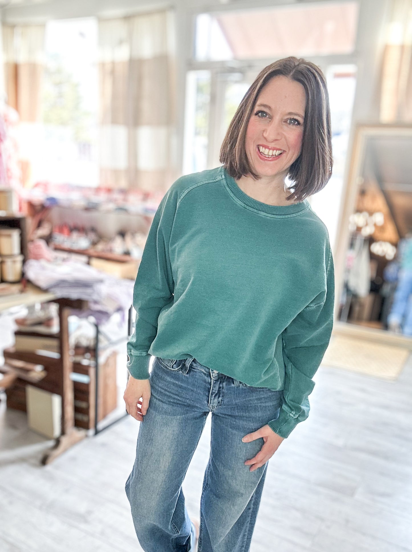 French Terry Pullover in Teal