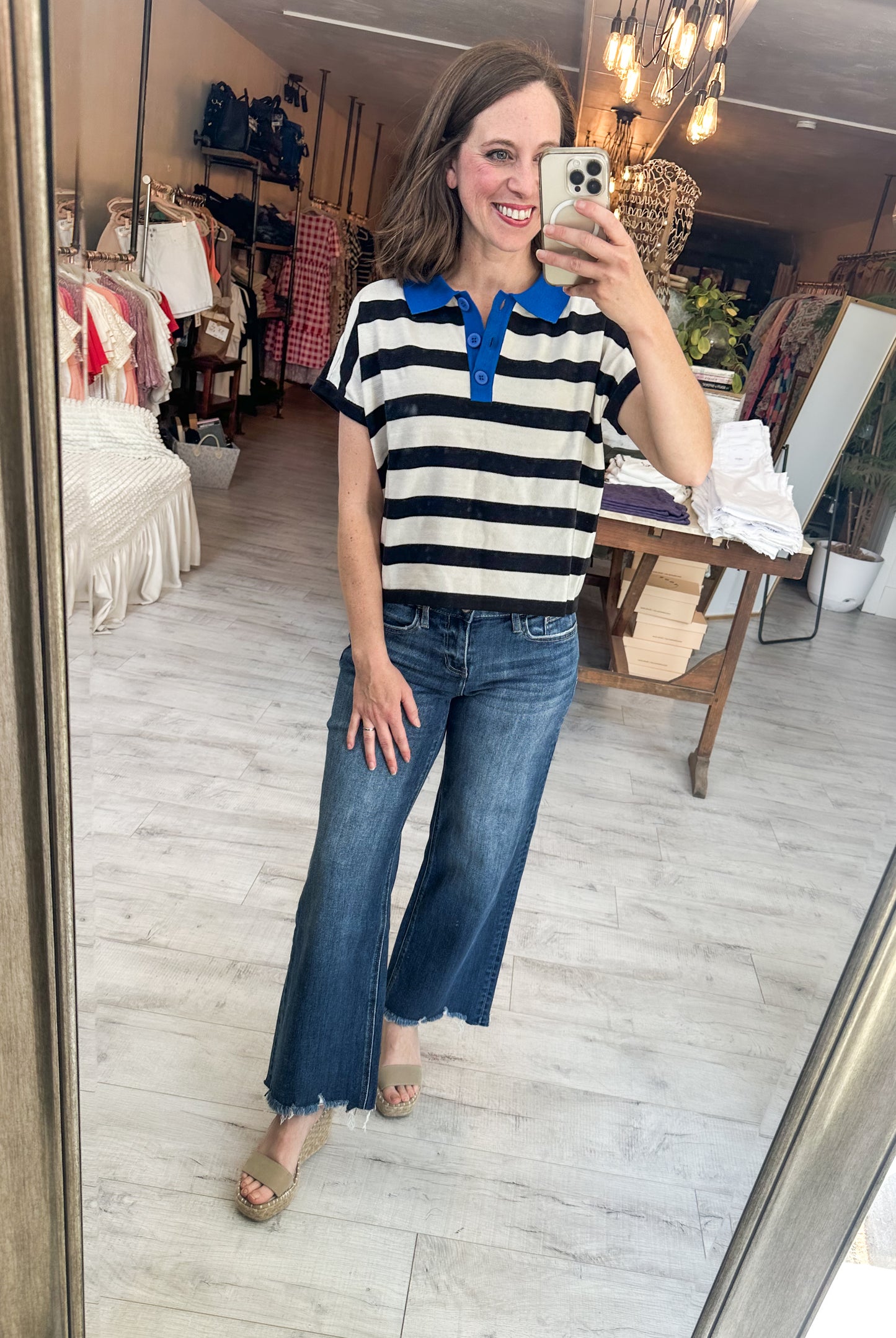 Mid Rise Raw Hem Medium Wash Wide Leg Denim by Lovervet