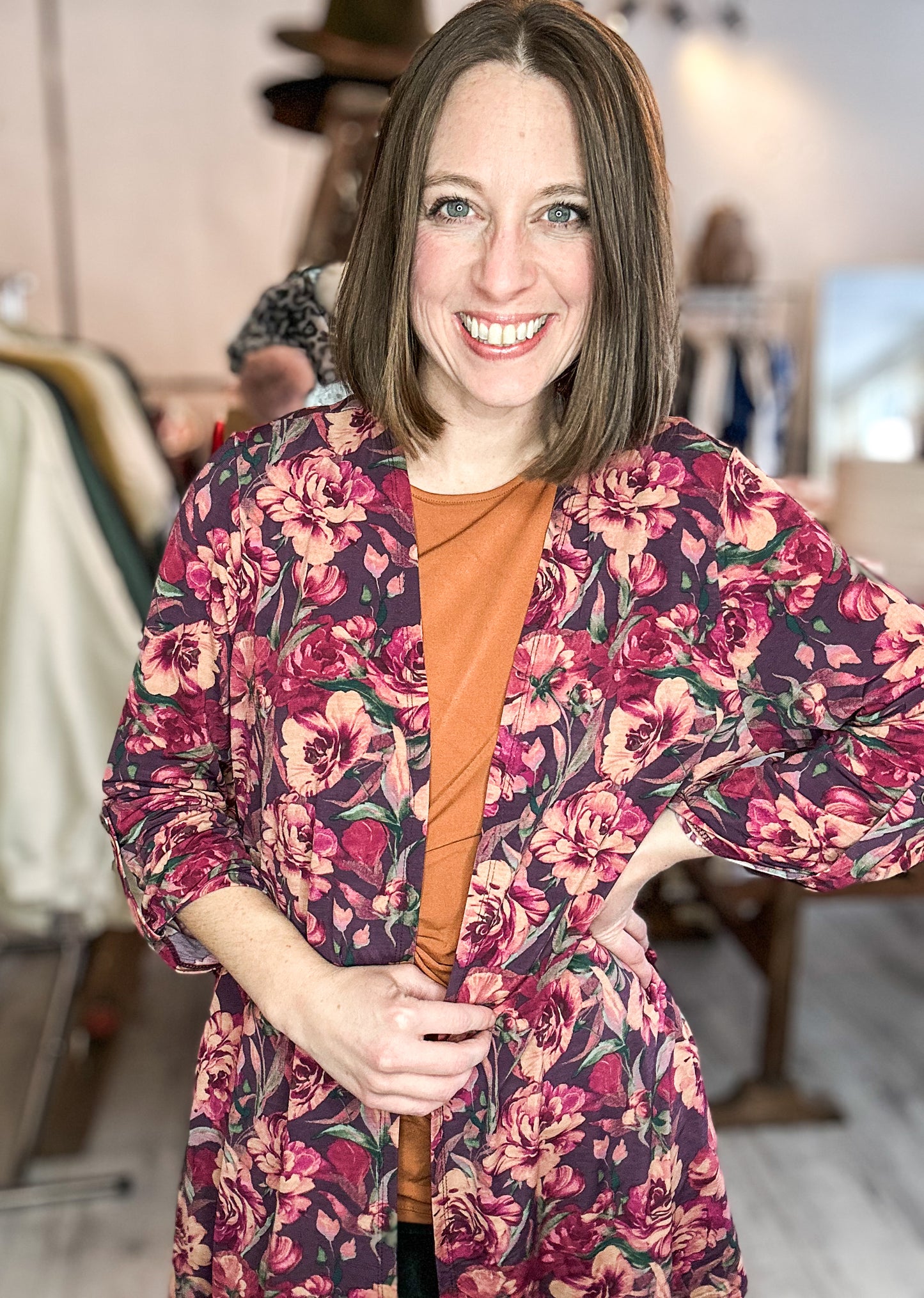 Floral Print Lizzy Cardigan in Wine