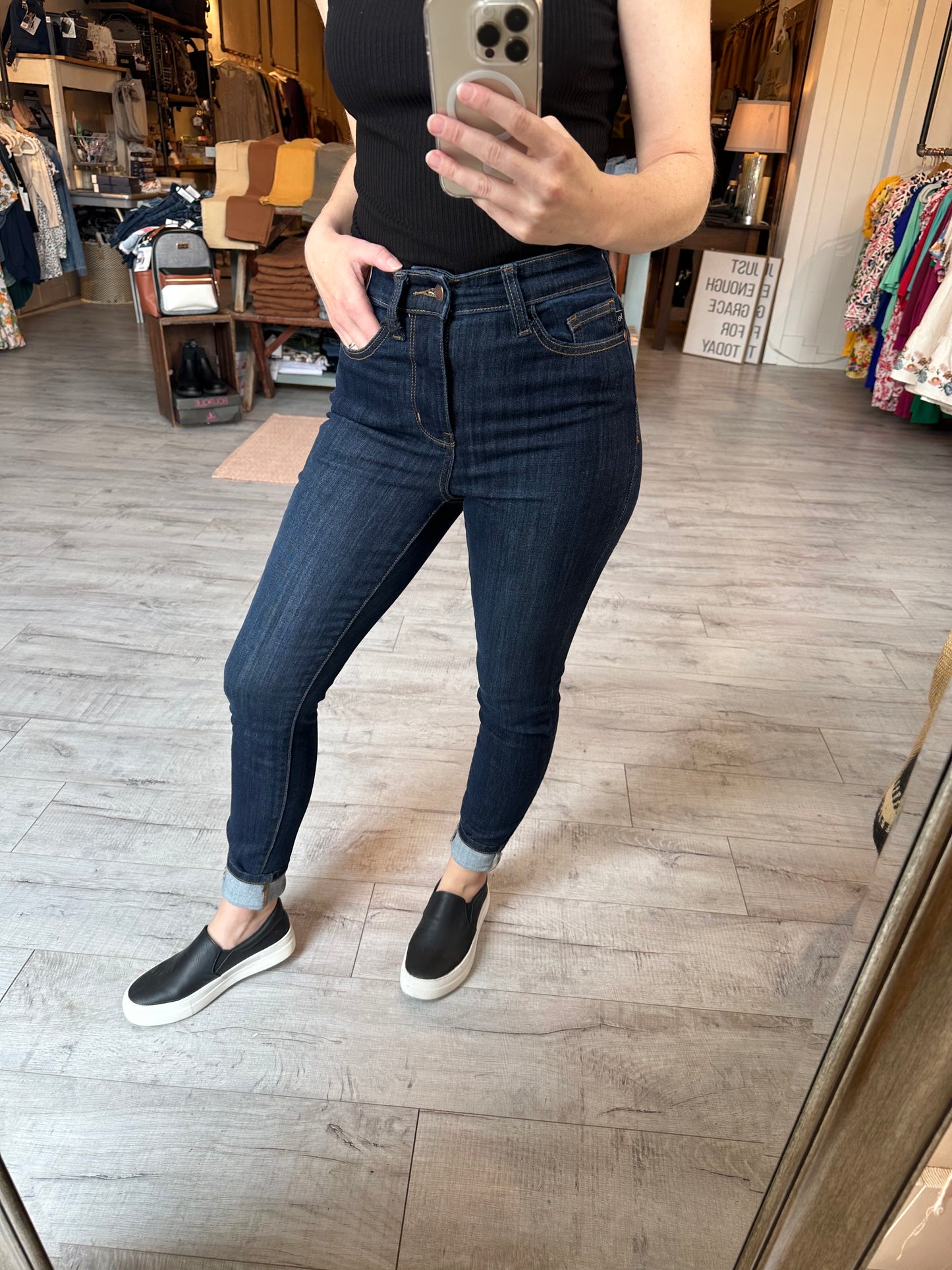 Make Me Stronger Navy Yoke Seam Skinny Judy Blue Jean
