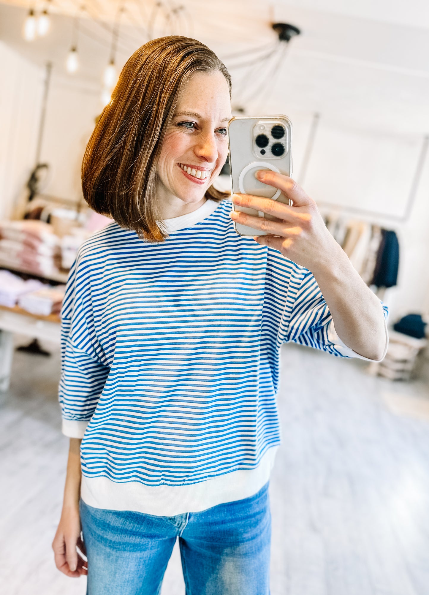 Striped Short Sleeve Top in Ocean Blue