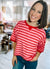 Oversized Stripe Casual Comfy Knit Top in Pink & Red
