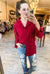 Crimson Red Rib Knit Button Up Top