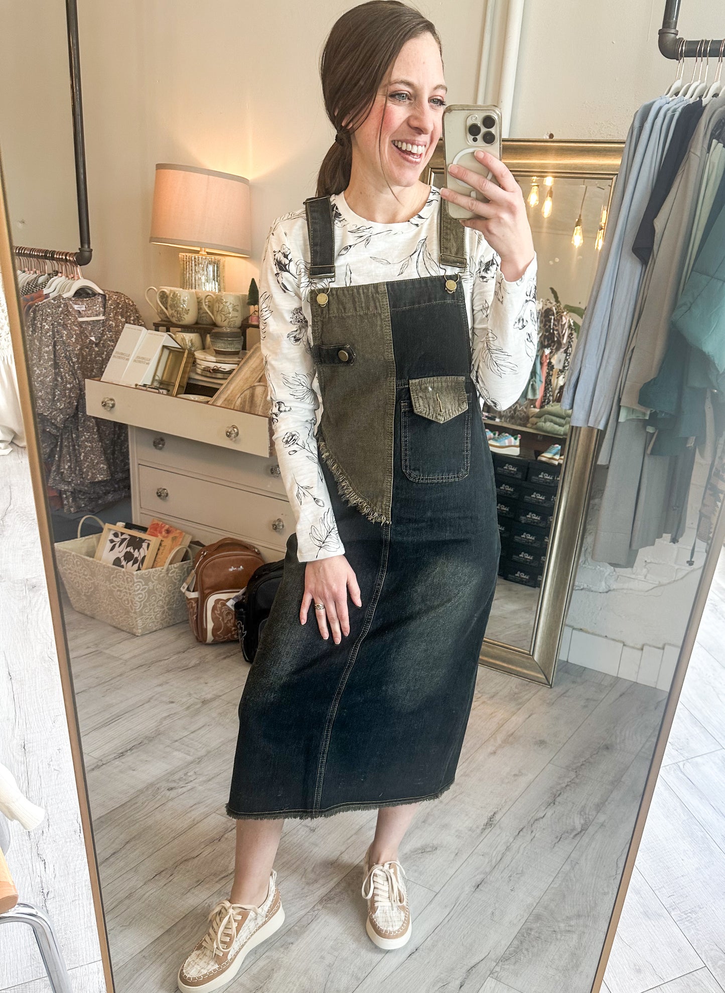 Denim Color Block Overall Dress
