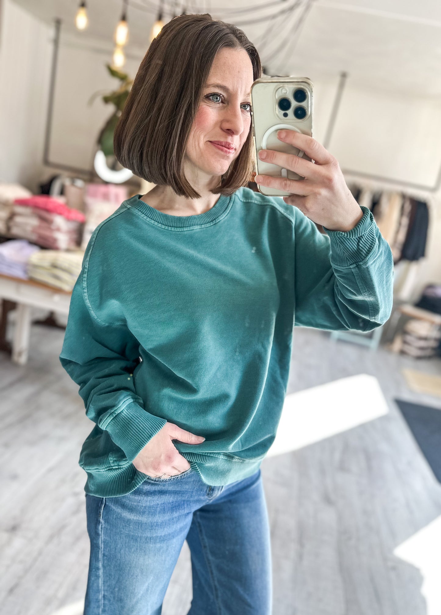 French Terry Pullover in Teal