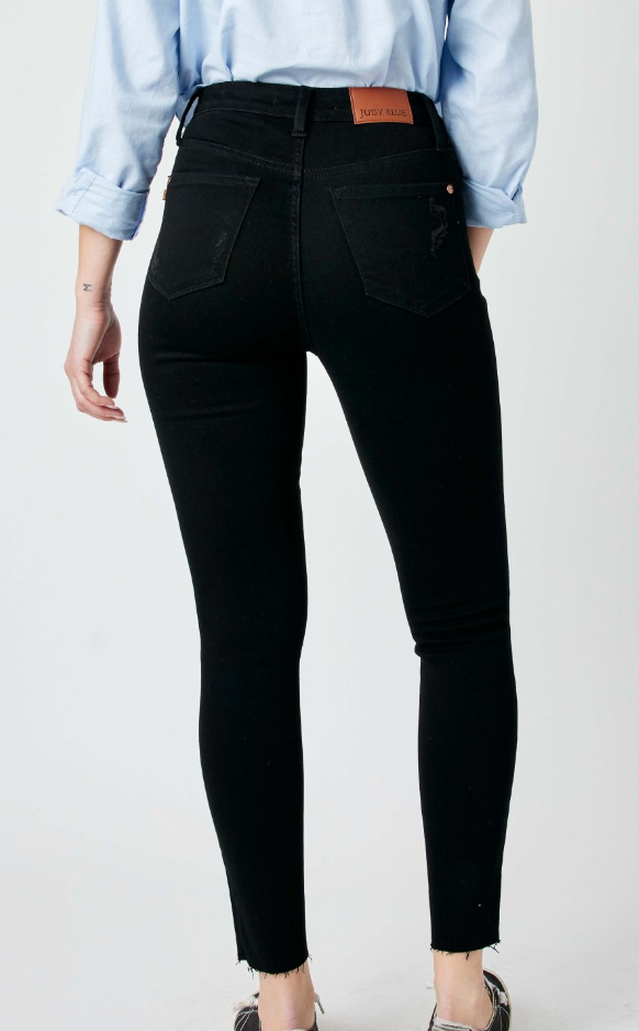 High Rise Control Top Release Hem Skinny in Black