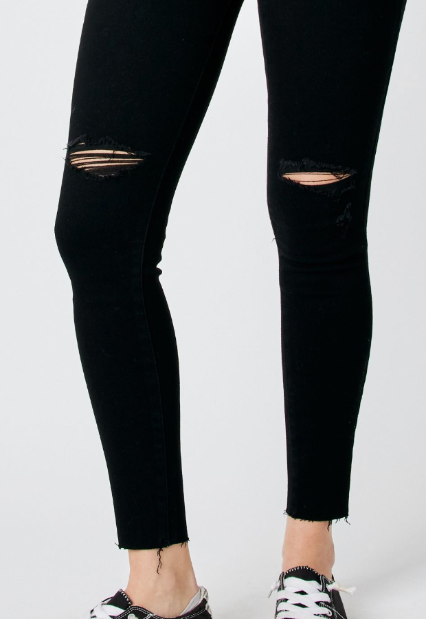High Rise Control Top Release Hem Skinny in Black