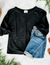 Waffle Knit Top with Pinned Sleeves in Black