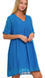 Swiss Dot V-Neck Dress in Ocean Blue