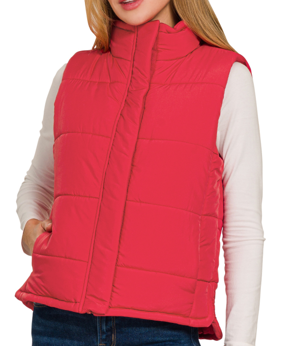 Sleeveless Quilted Vest in Red