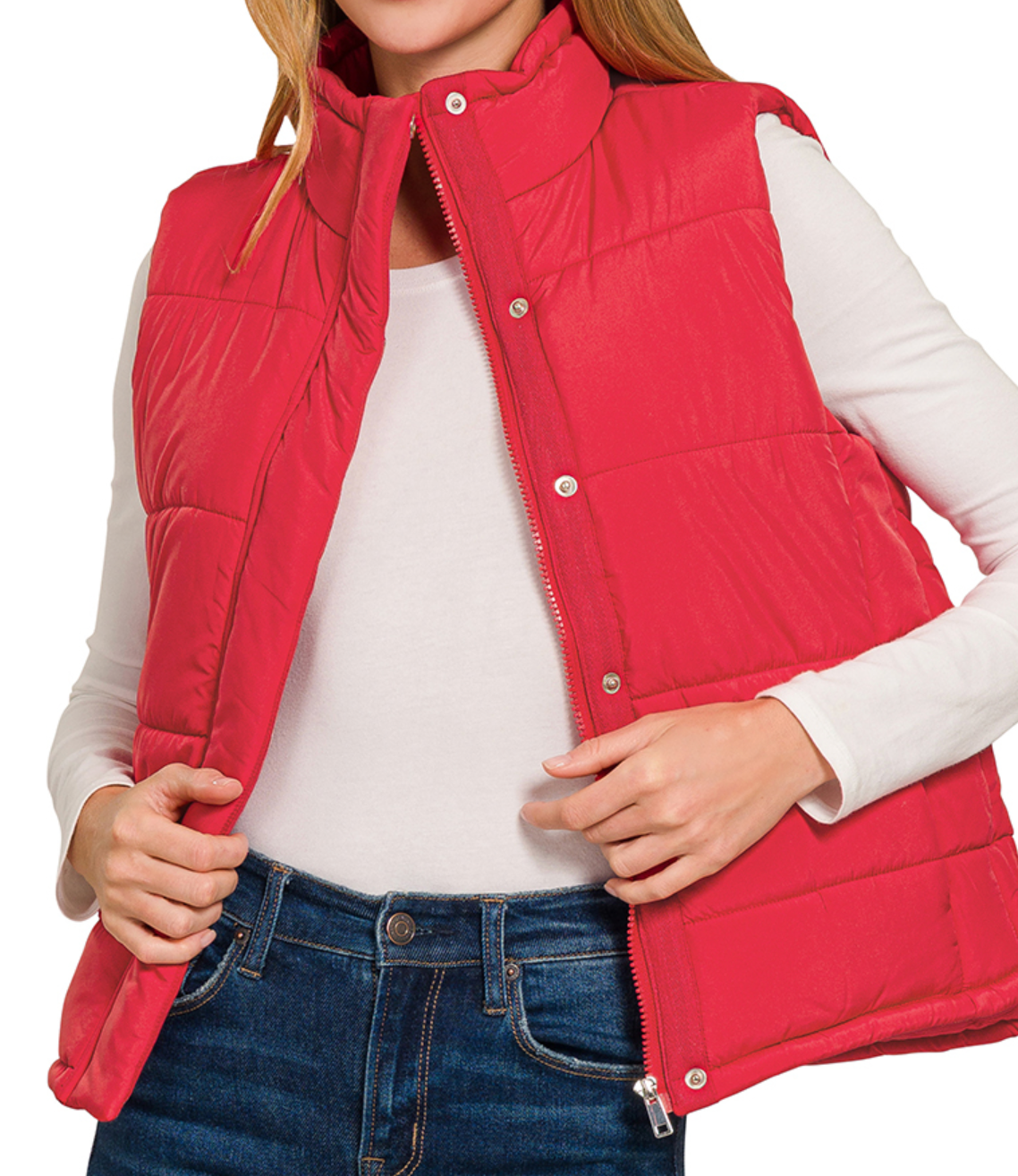 Sleeveless Quilted Vest in Red