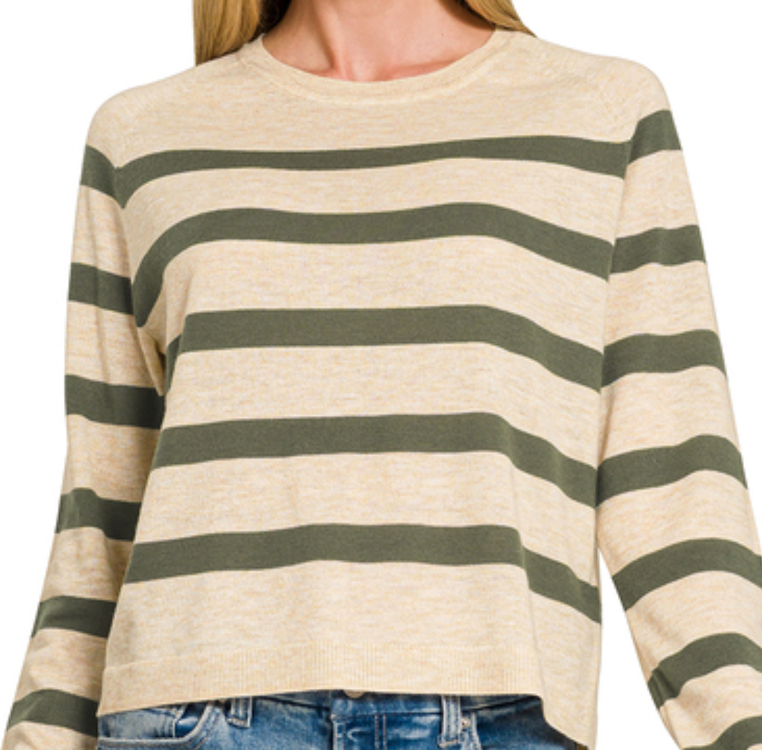 Lightweight Wool Blend Sweater in Dark Olive