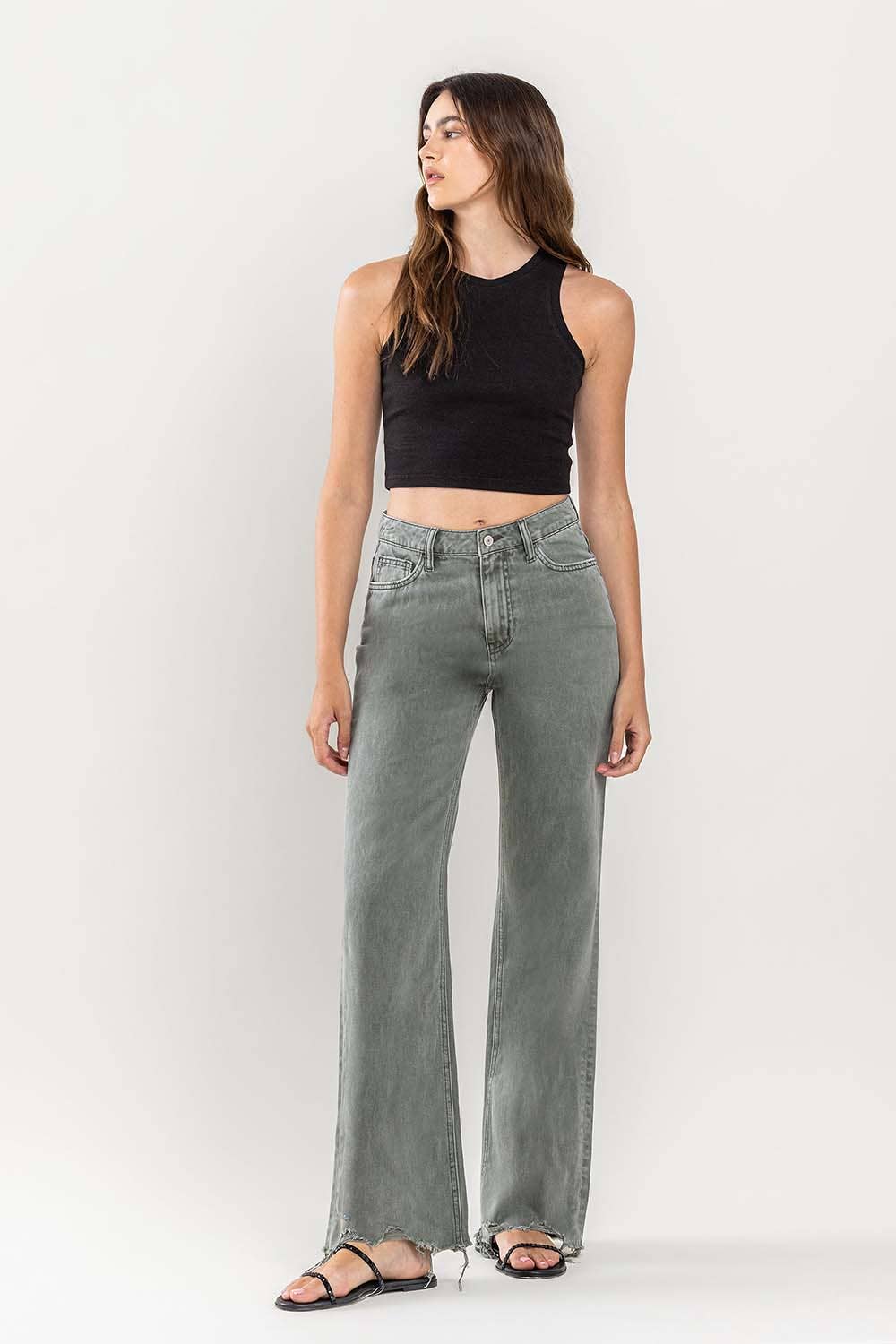 90'S Vintage Super High Rise Flare Jean in Thyme by Vervet