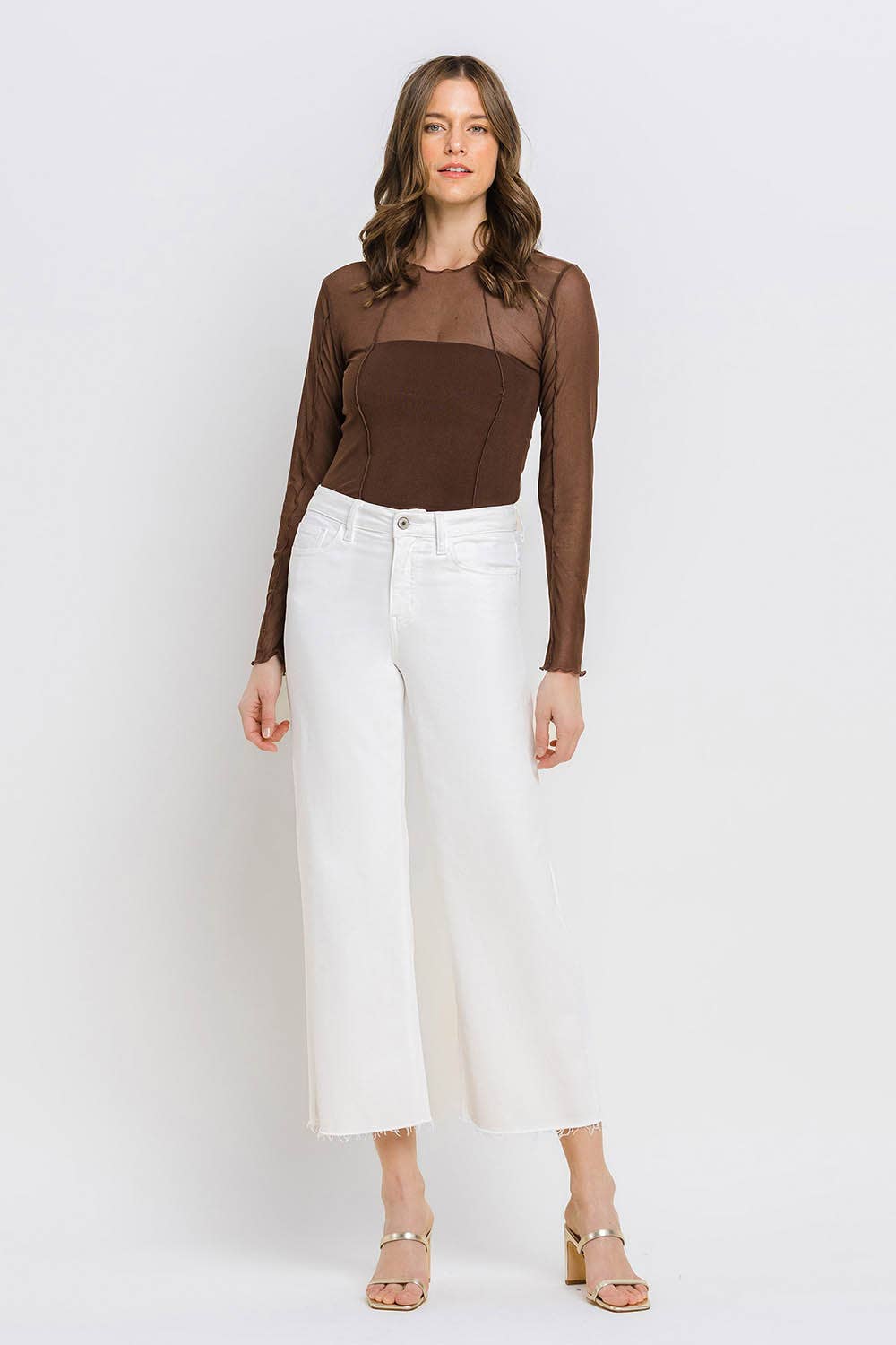 High Rise Wide Leg Denim in Optic White by Vervet