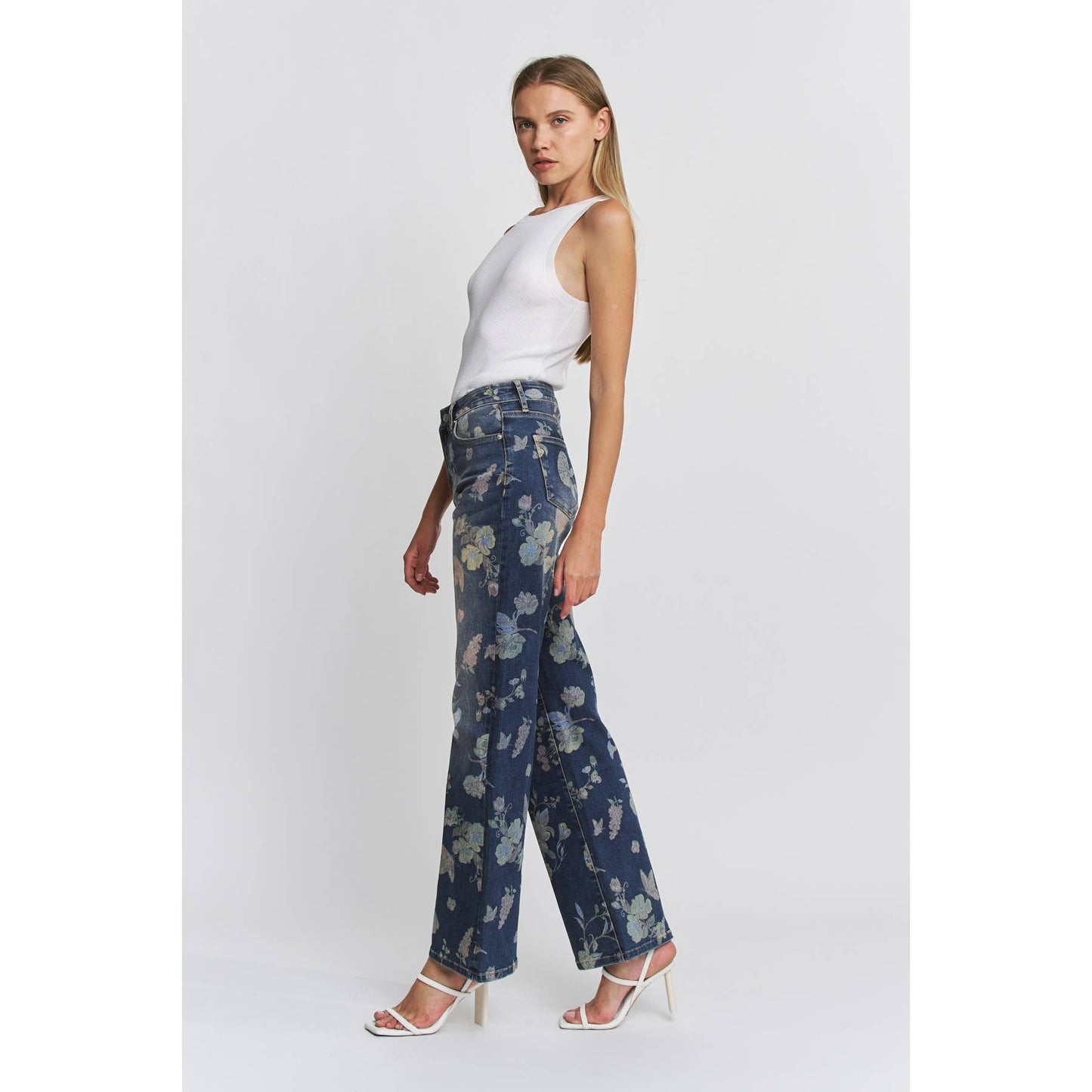 High Rise Wide Leg Denim in Floral Blue by MICA