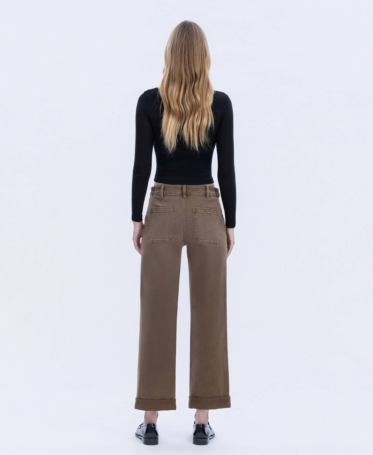 High Rise Tabbed Slim Wide Denim in Coffee by Flying Monkey