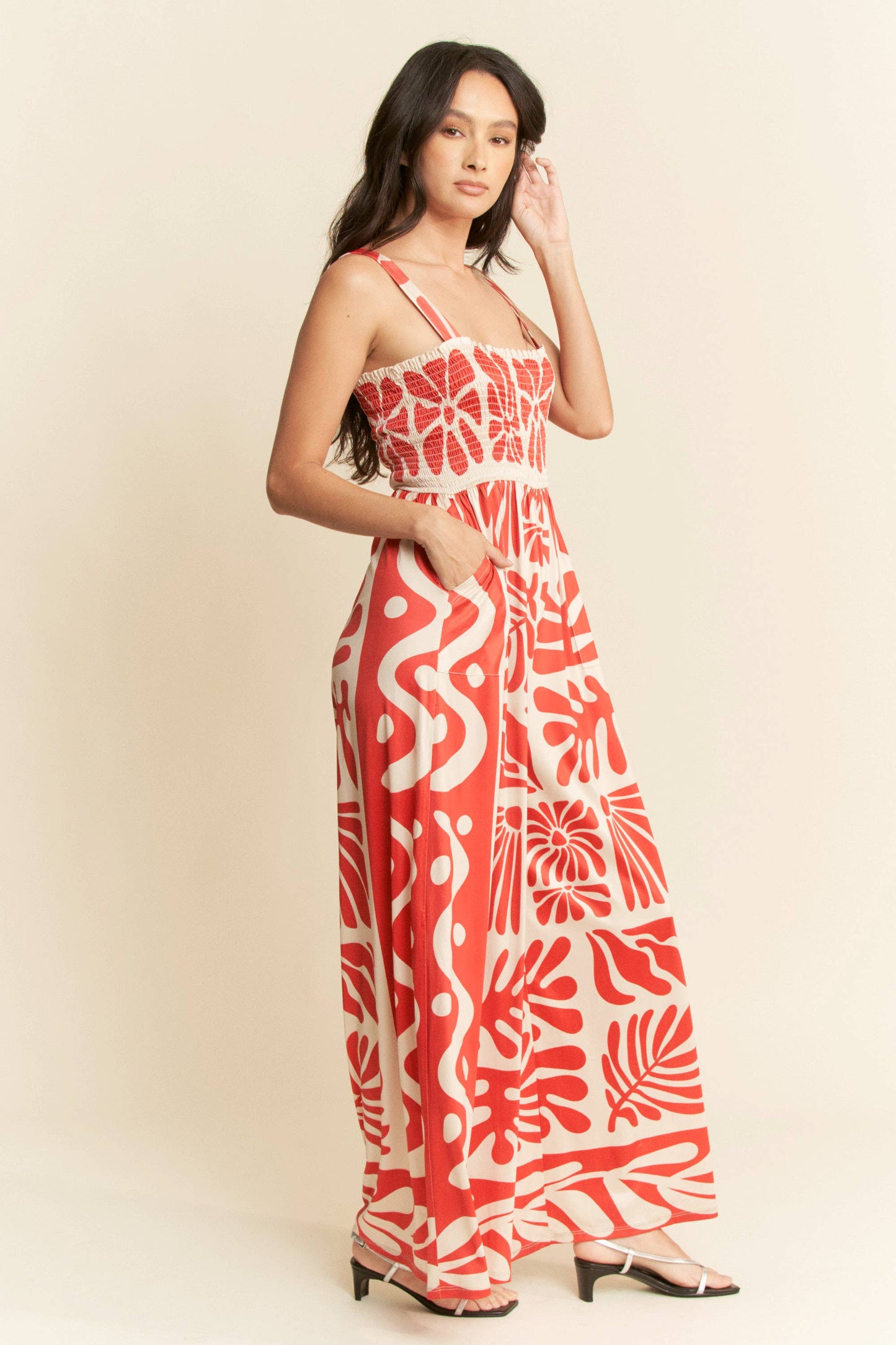 Retro Geo Floral Knit Jumpsuit