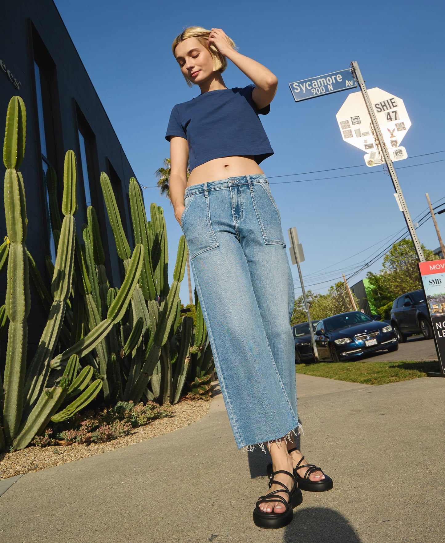 High Rise Utility Wide Jean in Medium Wash