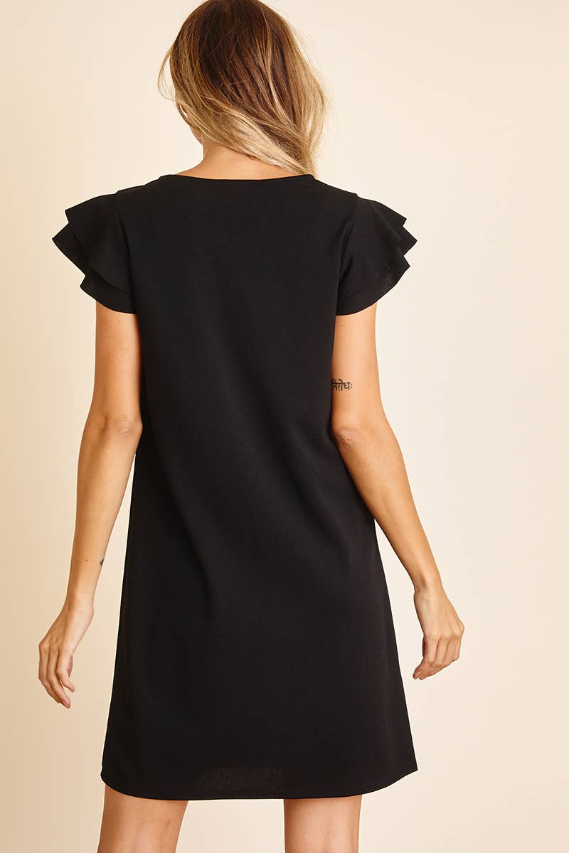 Ruffle Sleeve Tunic Dress in Black