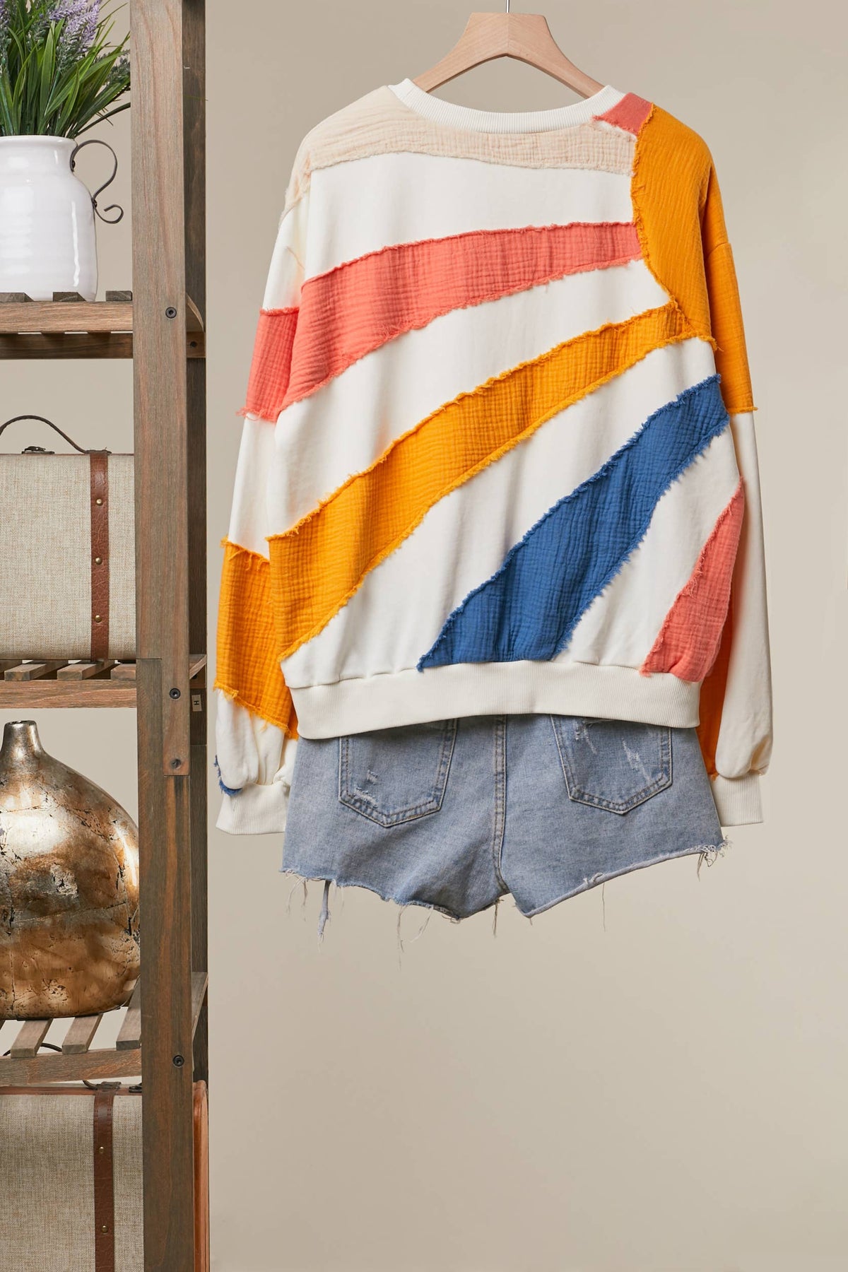 Mixed Fabric Sun Patchwork Sweatshirt
