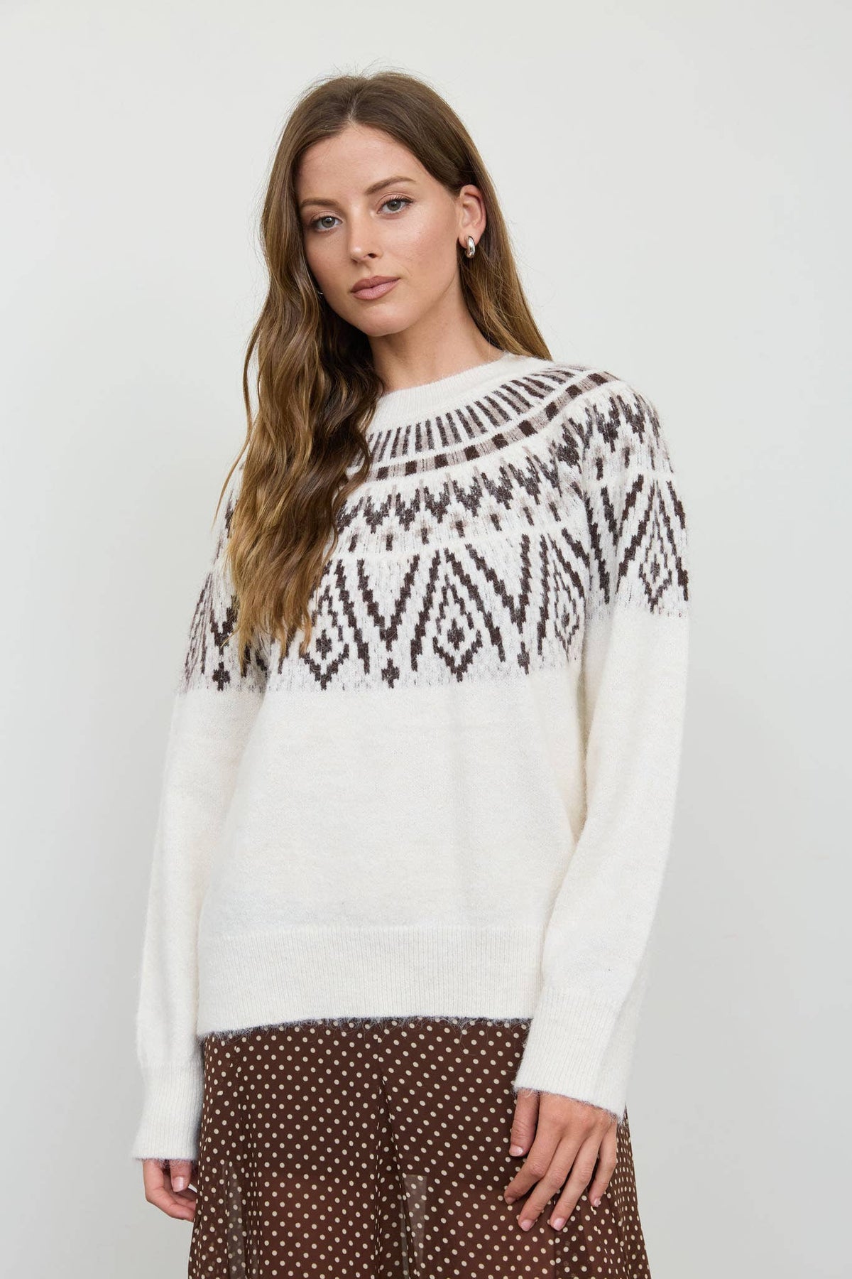 FAIR ISLE YOKE CREW NECK KNIT PULLOVER