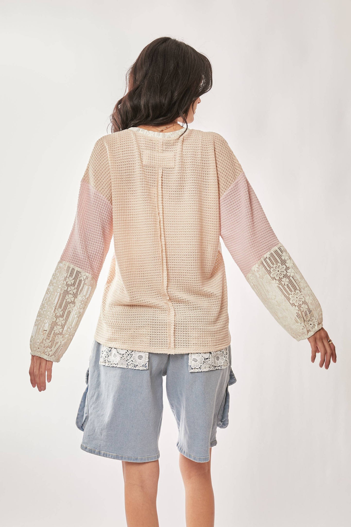 Lace Floral Mix Fabric Long Sleeves
