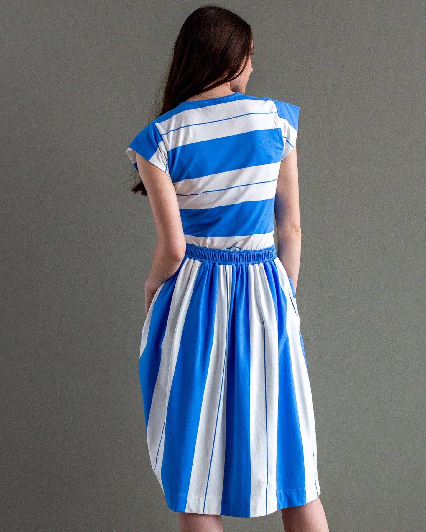 Palm Springs Bright Blue and White Striped Midi Knit Skirt