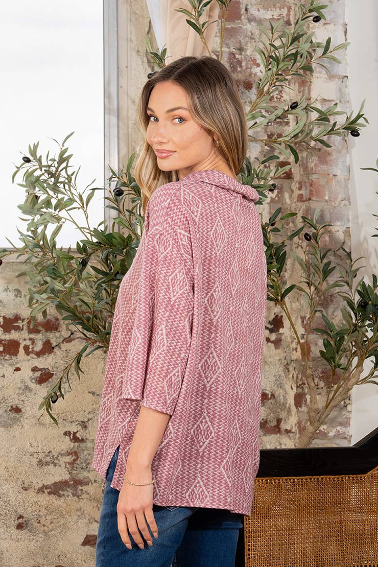 Half Sleeve Aztec Top in Mauve