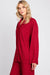 Crimson Red Rib Knit Button Up Top