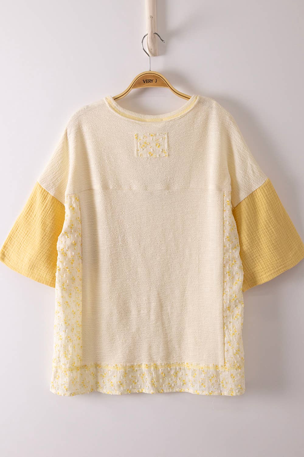 Oversized Mixed Media Knit Top in Light Lemon