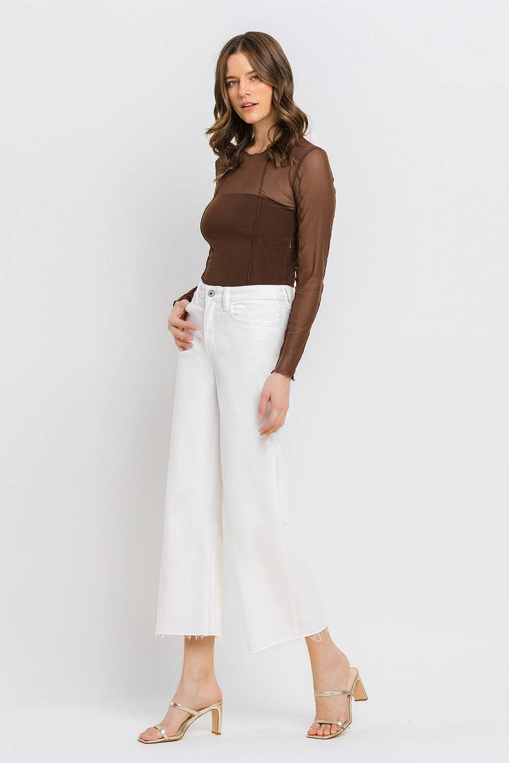 High Rise Wide Leg Denim in Optic White by Vervet