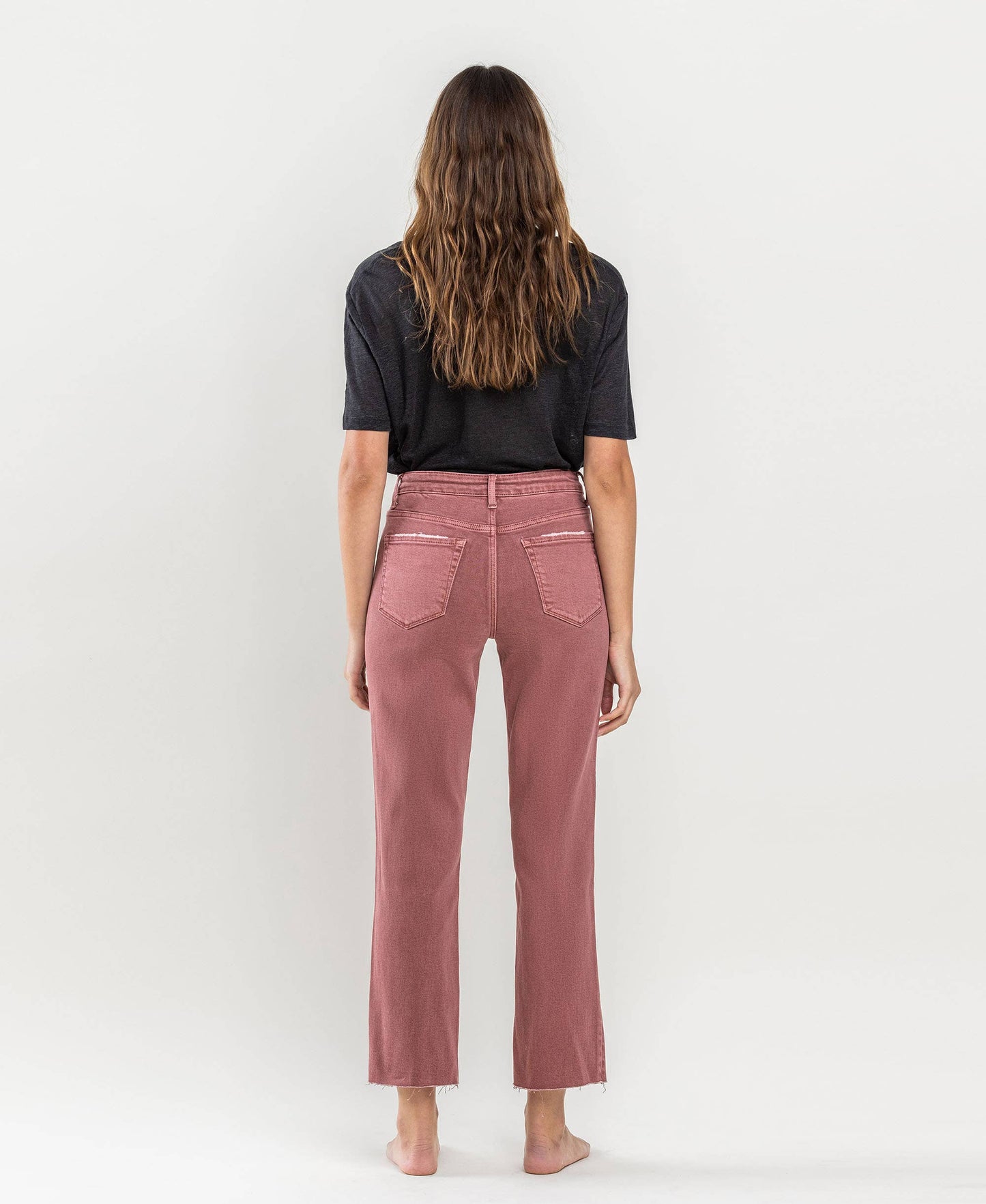 Raw Hem Crop Straight Medium/High Rise in Desert Rose