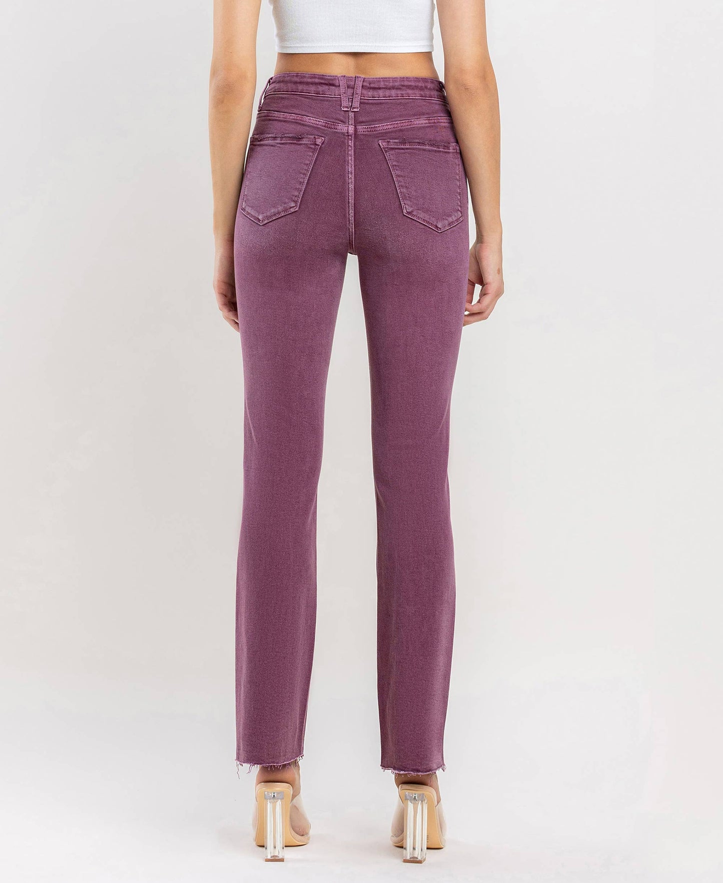 Mid Rise Raw Hem Bootcut in Sangria
