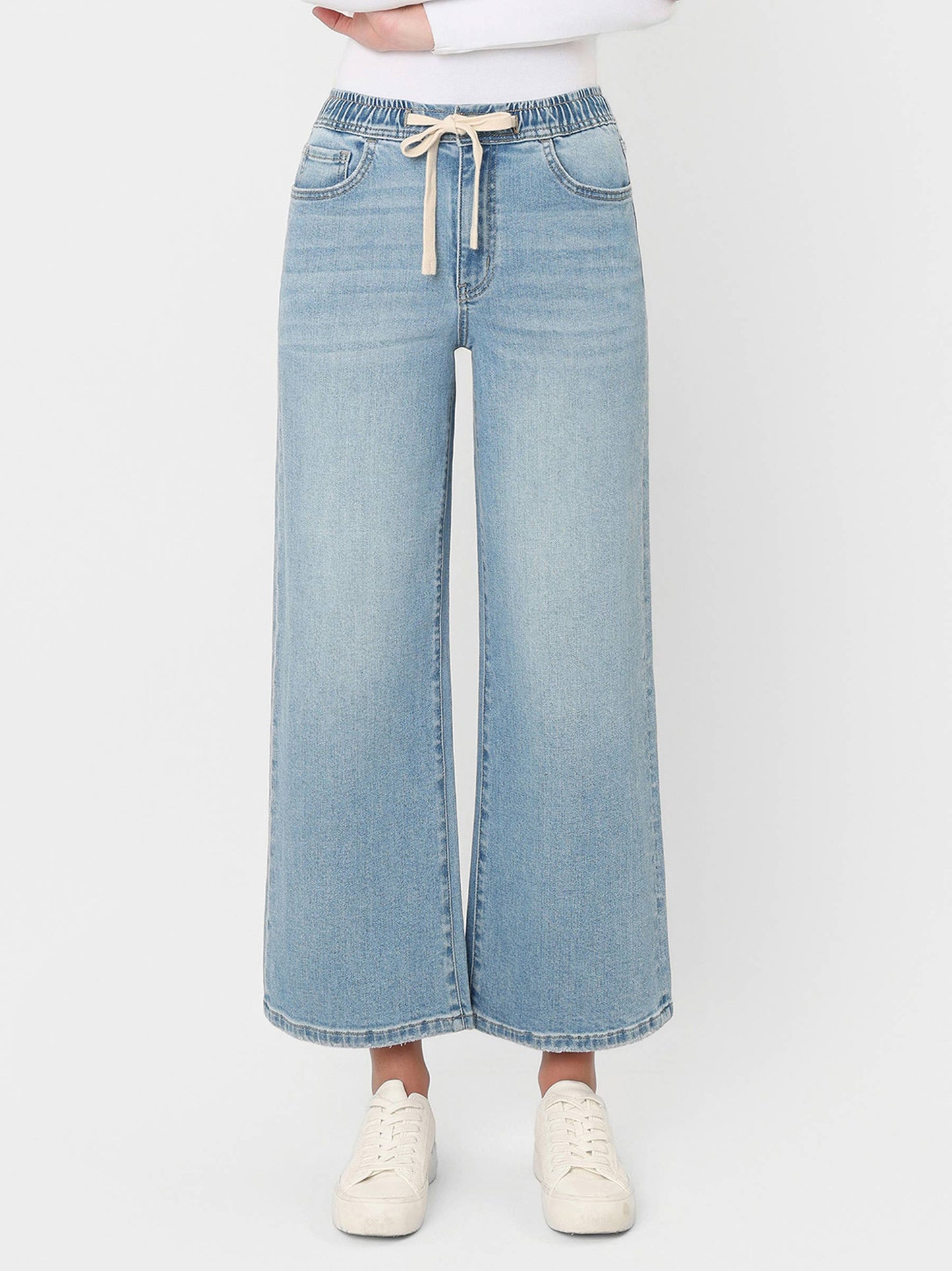 Super High Rise Elastic Crop Wide Denim by Lovervet