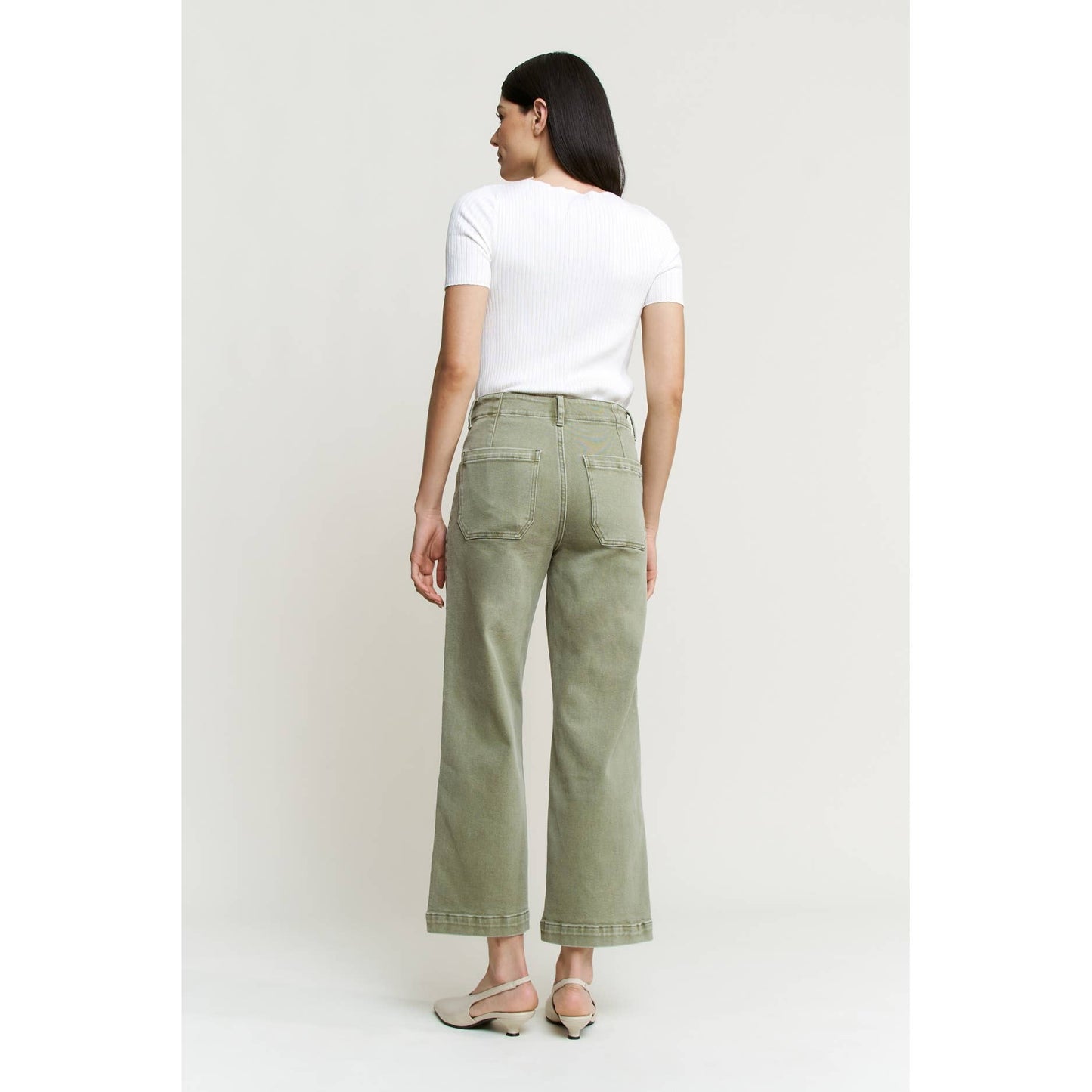 Super High Wide Cropped Utility Denim in Faded Green by MICA