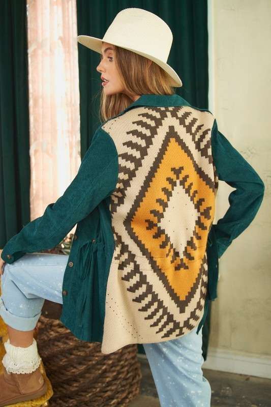 Washed Print Jacket in Emerald Green