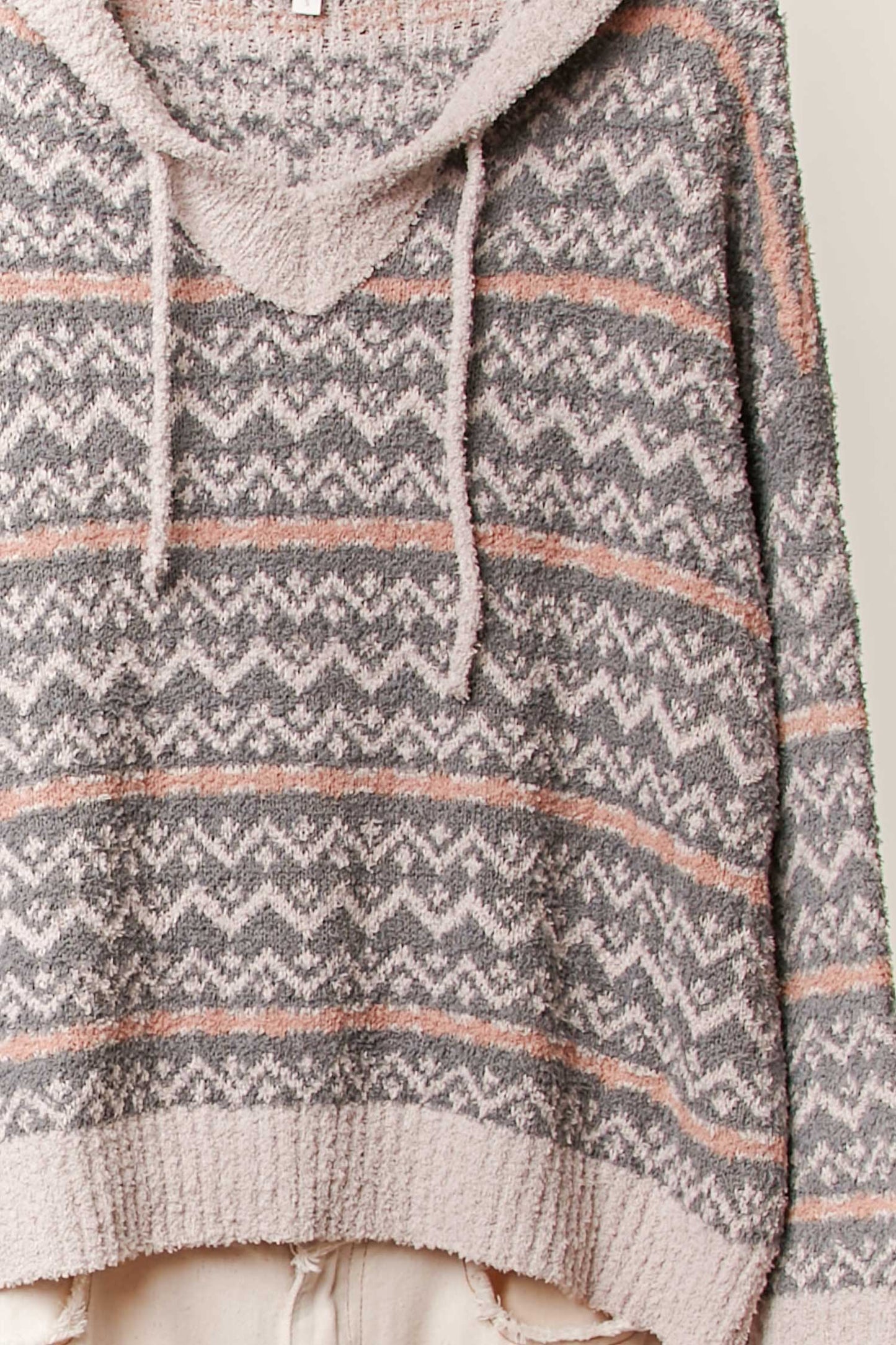 Zigzag Pattern Fleece Knit Hoodie